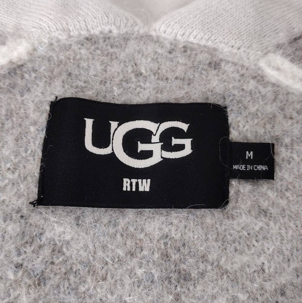UGG RTW Alpaca Wool Blend Leopard Print Gray Cream Cardigan Sz M - Picture 11 of 13